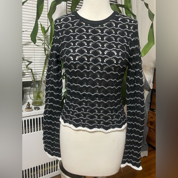 White + Warren Black and White Knit Top